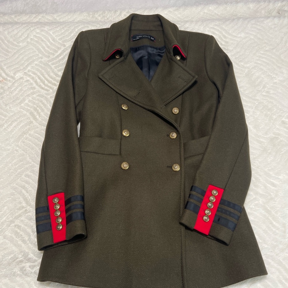 Zara Woman Olive Military Double-Breasted Blazer Jacket XS | Excellent Condition - Picture 2 of 13